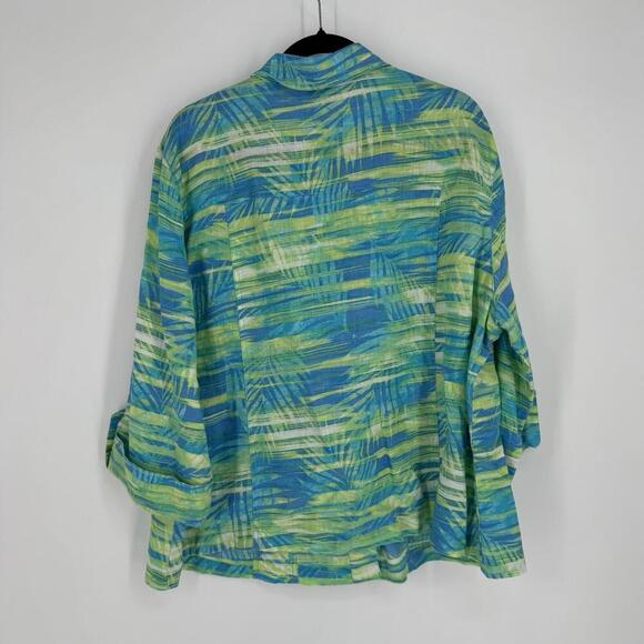 Ruby Rd top 2x blue green linen button plus size relaxed summer beachy cruise - Picture 4 of 4